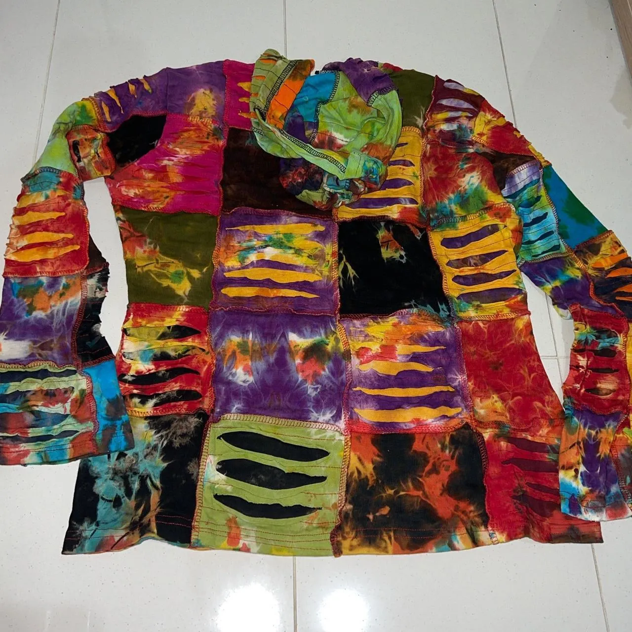 Nepalese Handmade  Multi-Colour Cotton Hoodie Cardigan size Medium / Large