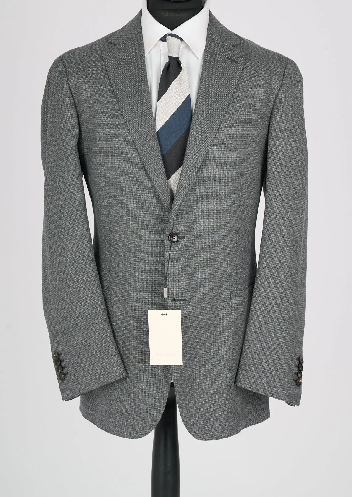 New Suitsupply Havana Gray Plain Pure Wool Super 110s Half Lined Blazer - Size 46R