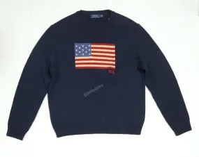 Nwt Polo Ralph Lauren Navy Blue American Flag Cotton Sweater