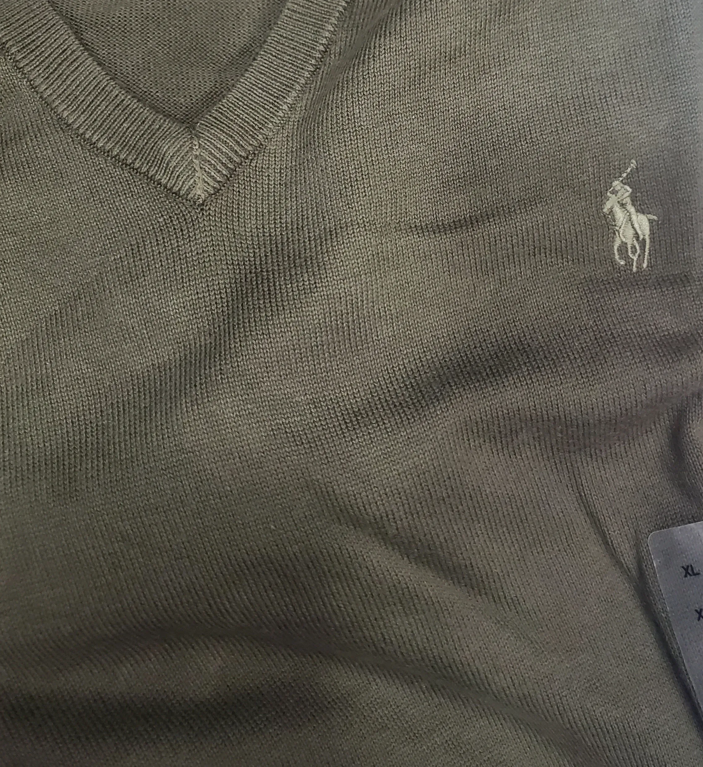 Nwt Polo Ralph Lauren Olive w/Olive Horse V-Neck Cotton Sweater