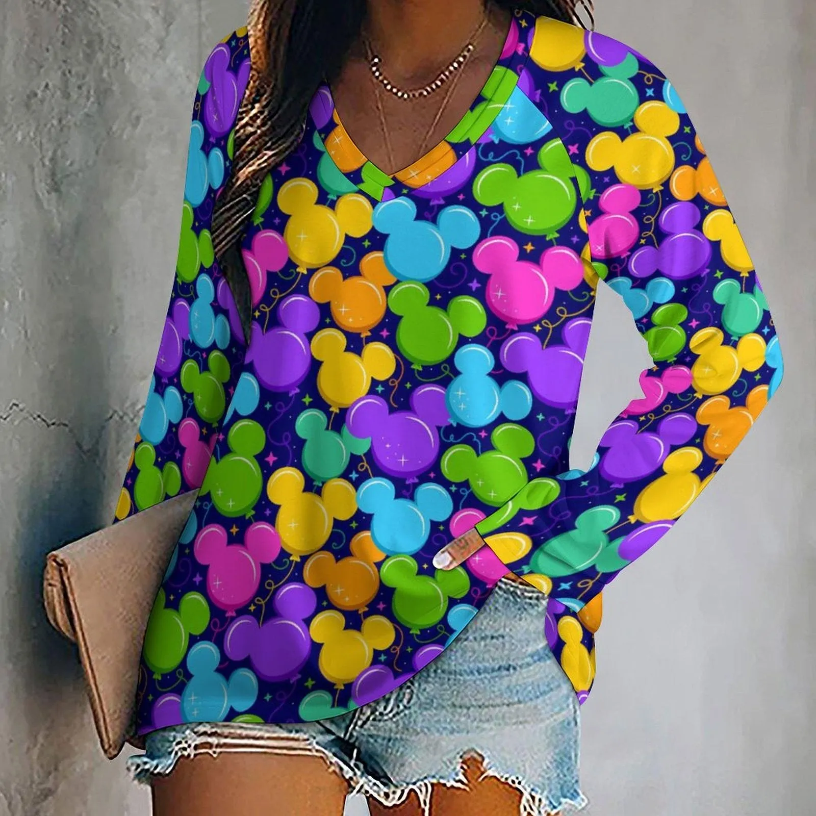 Park Balloons Long Sleeve Loose V-Neck Tee