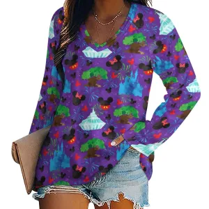 Park Hopper Fireworks Long Sleeve Loose V-Neck Tee