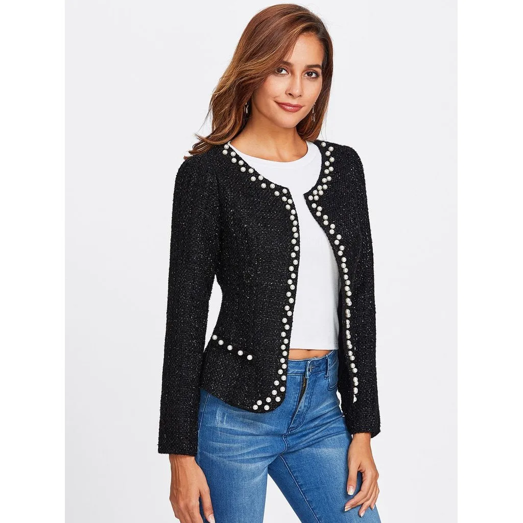 Pearl Beading Tweed Blazer