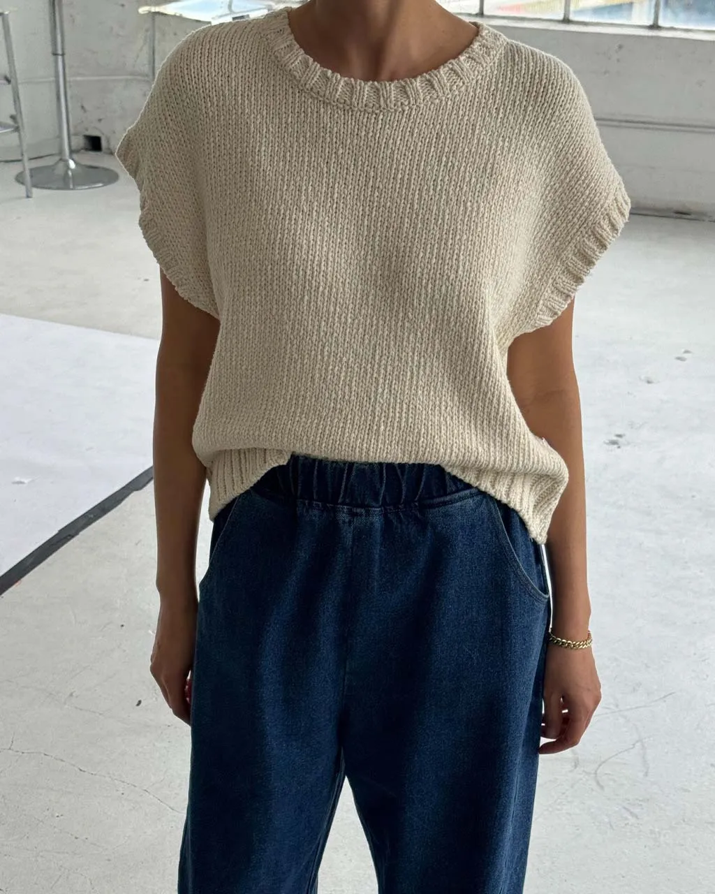 Pierre Cotton Sweater Top - Naturel