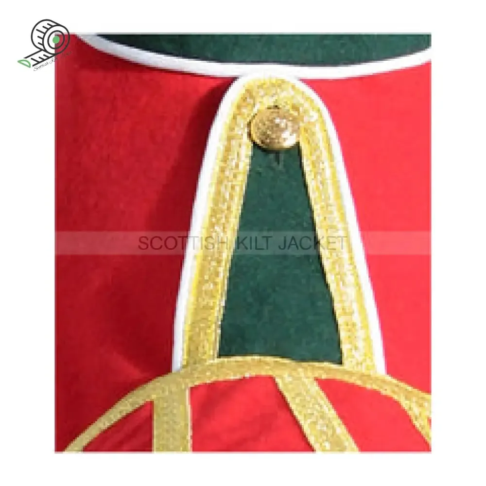 Pipe Band Doublet Jacket with Green Collar, Epaulets, and Cuffs