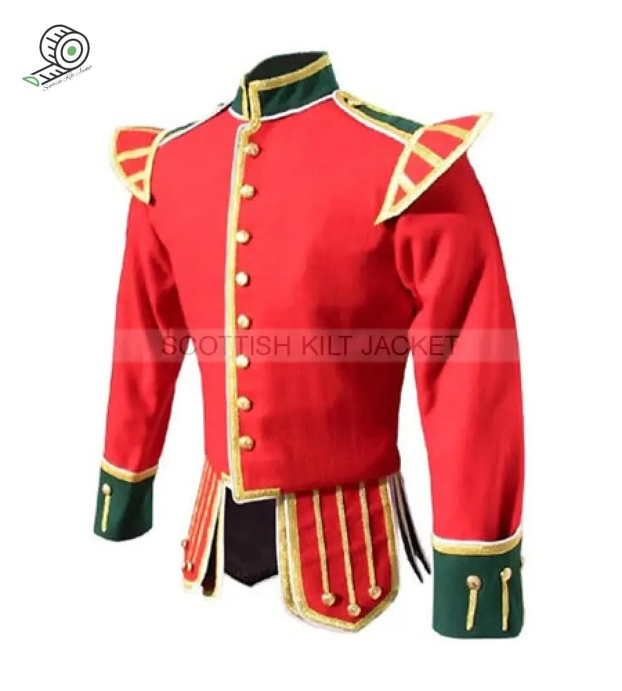 Pipe Band Doublet Jacket with Green Collar, Epaulets, and Cuffs