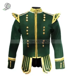 Pipe Band Doublet jacket with White Piping Decorative Gold Braid