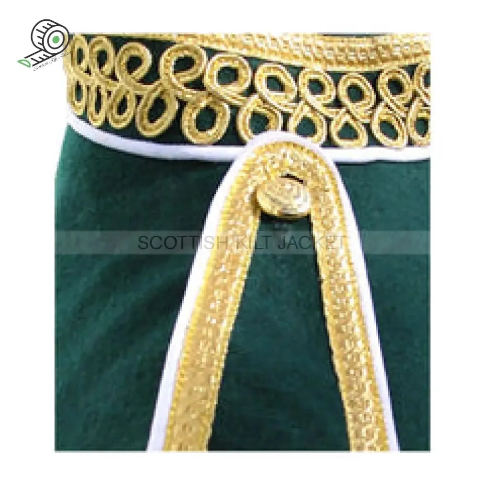 Pipe Band Doublet jacket with White Piping Decorative Gold Braid