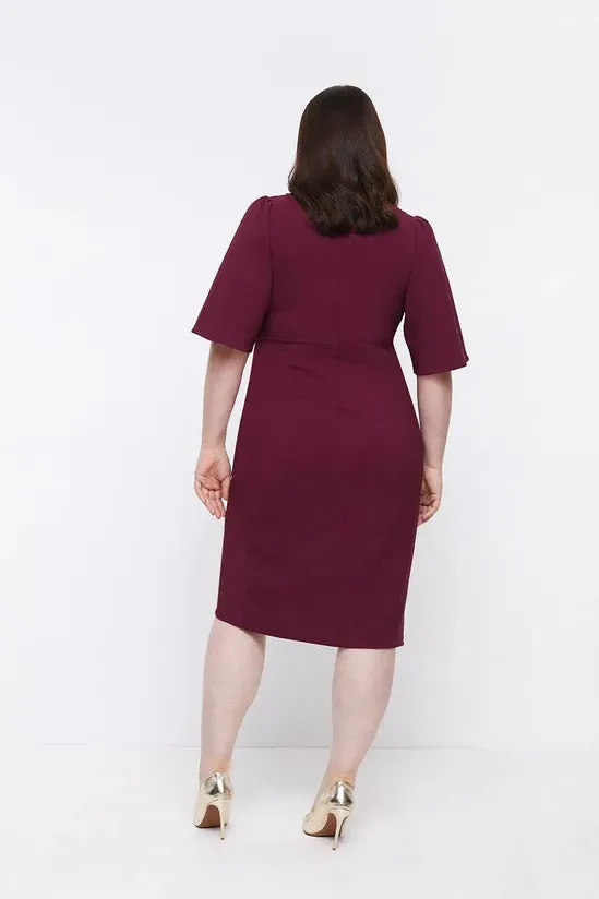 Plus Size Flare Sleeve Crepe Wrap Pencil Dress