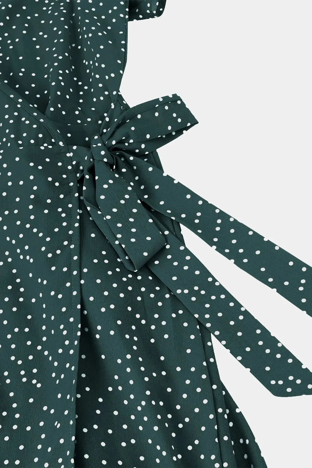 Polka Dot Print V Neck Split Hem Wrap Dress