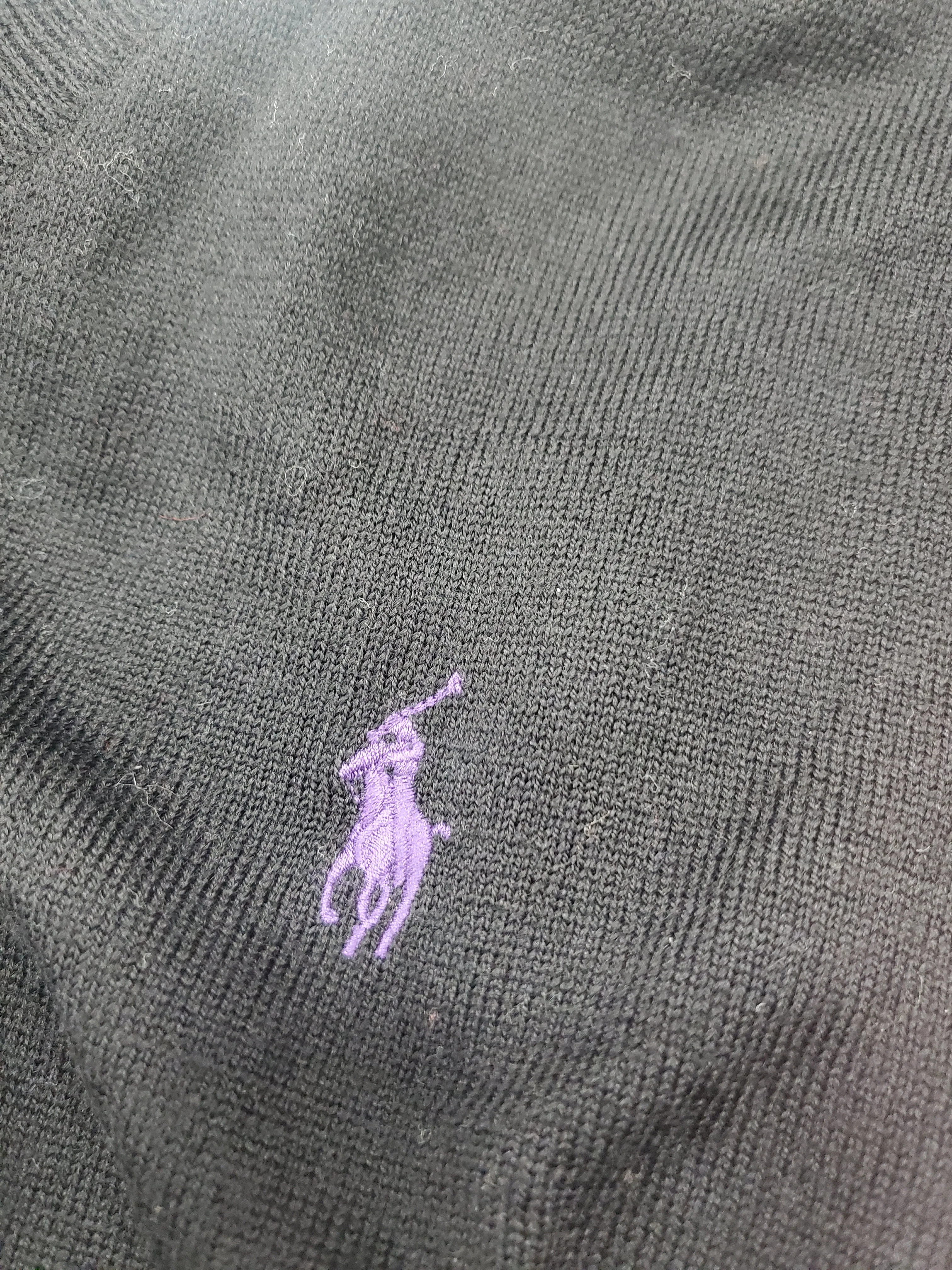 Polo Ralph Lauren Black w/Purple Horse V-Neck Wool Sweater