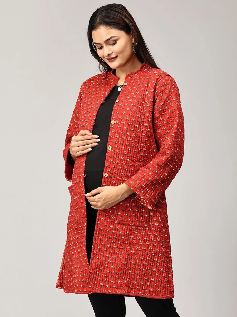 Pomegranate Punch Quilted Reversible Maternity Jacket