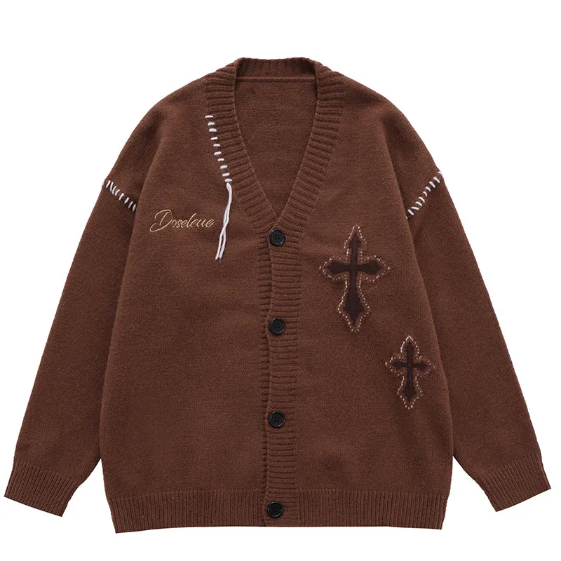 PopFlying Knit Cardigan Sweater Cross