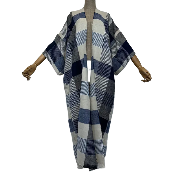 Pre Order:  Elegant Plaid Fringed Trim Winter Cardigan - WINI