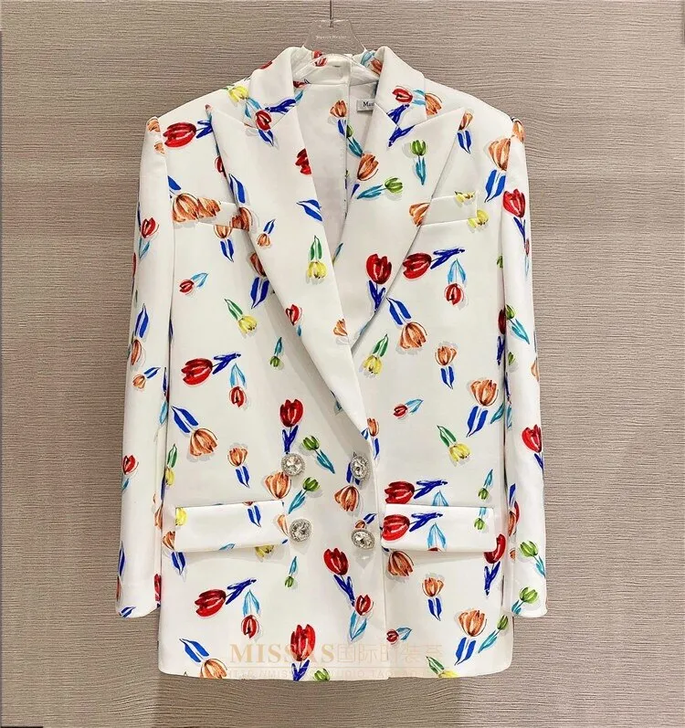 Pre Order:  Floral Crystal Button Loose Blazer