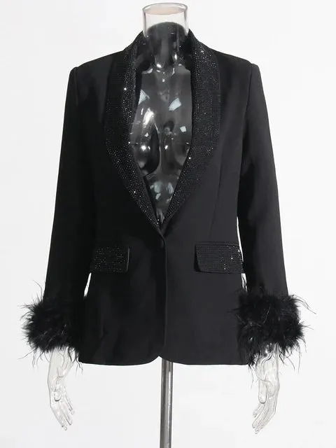 Pre Order:  Glam Shawl Lapel Feathered Cuff Blazer