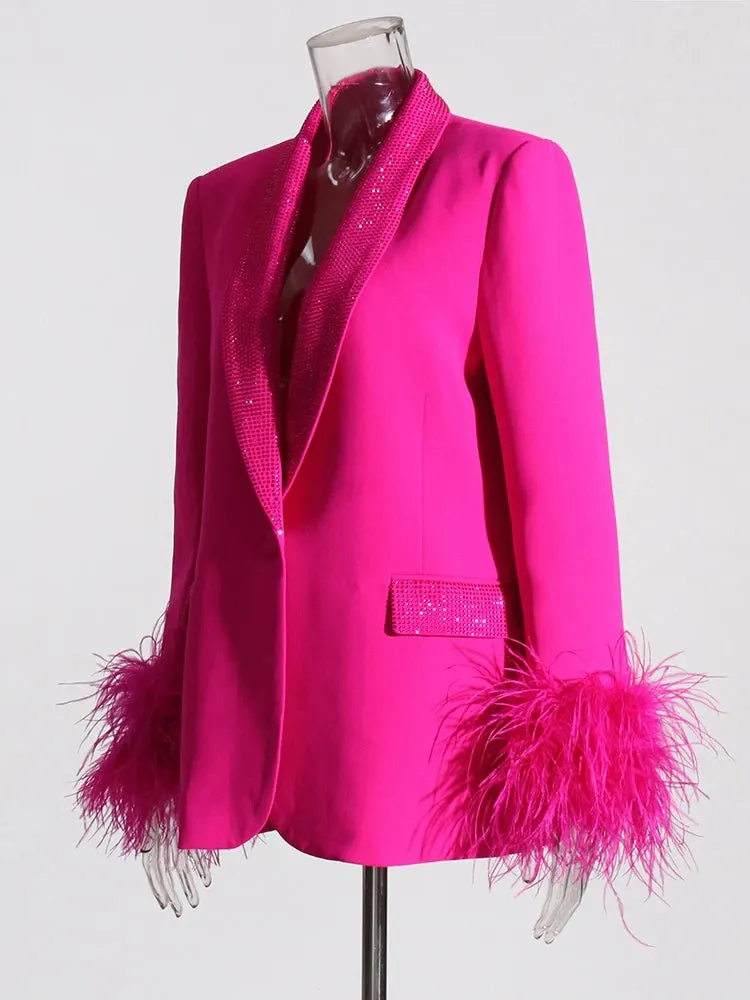 Pre Order:  Glam Shawl Lapel Feathered Cuff Blazer