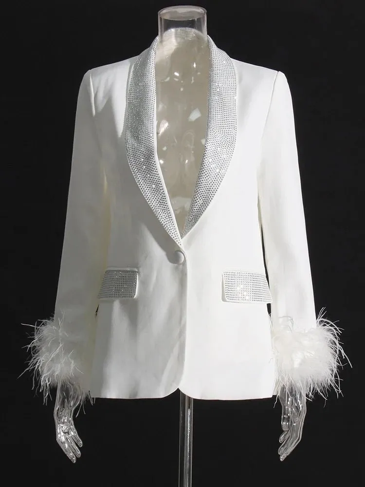 Pre Order:  Glam Shawl Lapel Feathered Cuff Blazer