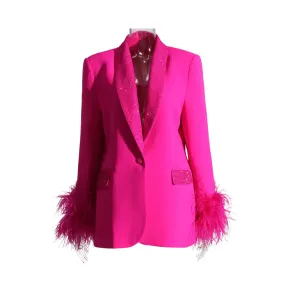 Pre Order:  Glam Shawl Lapel Feathered Cuff Blazer