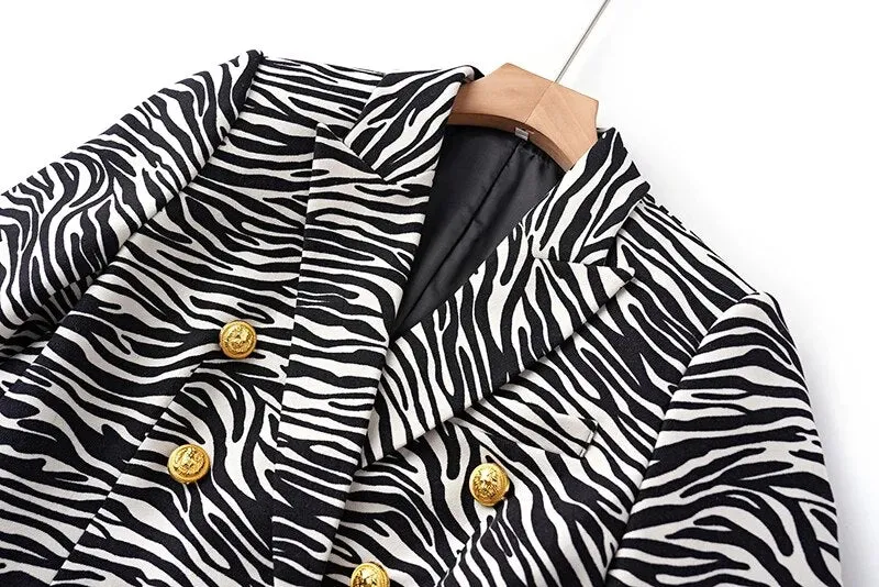 Pre Order:  Lion Head Buttons Zebra Blazer