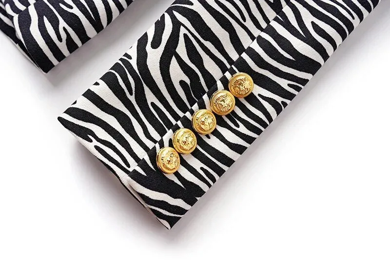 Pre Order:  Lion Head Buttons Zebra Blazer