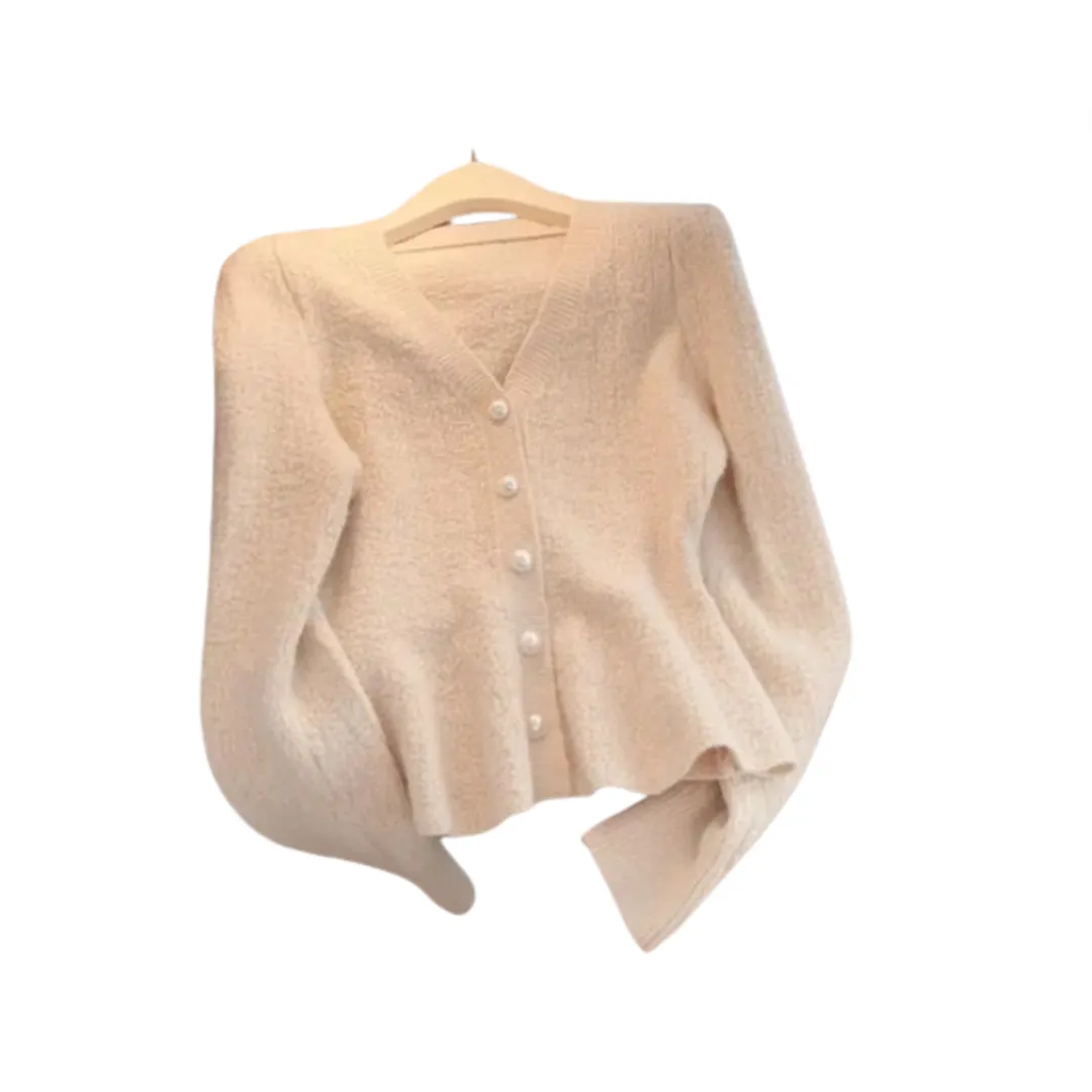 Pre Order:  Pearl Buttons V-Neck Long Sleeve Cardigan