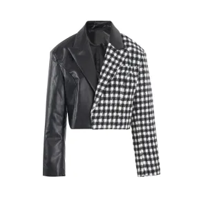 Pre Order:  Plaid Faux Leather Spliced Blazer