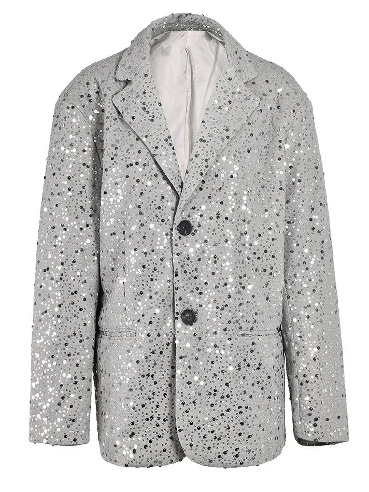 Pre Order:  Sequins Single Breasted Big Size Blazer