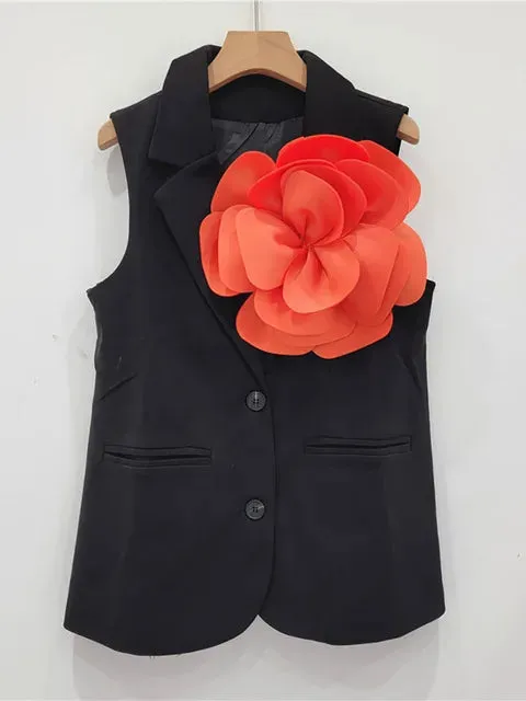 Pre Order:  Solid Waistcoat Patchwork Flower Sleeveless Vest