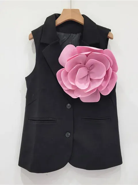 Pre Order:  Solid Waistcoat Patchwork Flower Sleeveless Vest