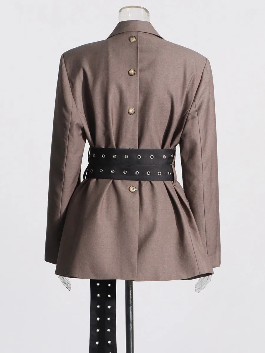 Pre Order:  Spliced Double Lace-Up Belt V-Neck Blazer Jacket