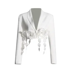 Pre Order:  V-Neck 3D Flower Splicing Short Blazer