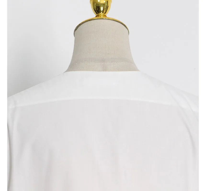 Pre Order:  Vintage White V-Neck Puff Sleeve Single-Breasted Top