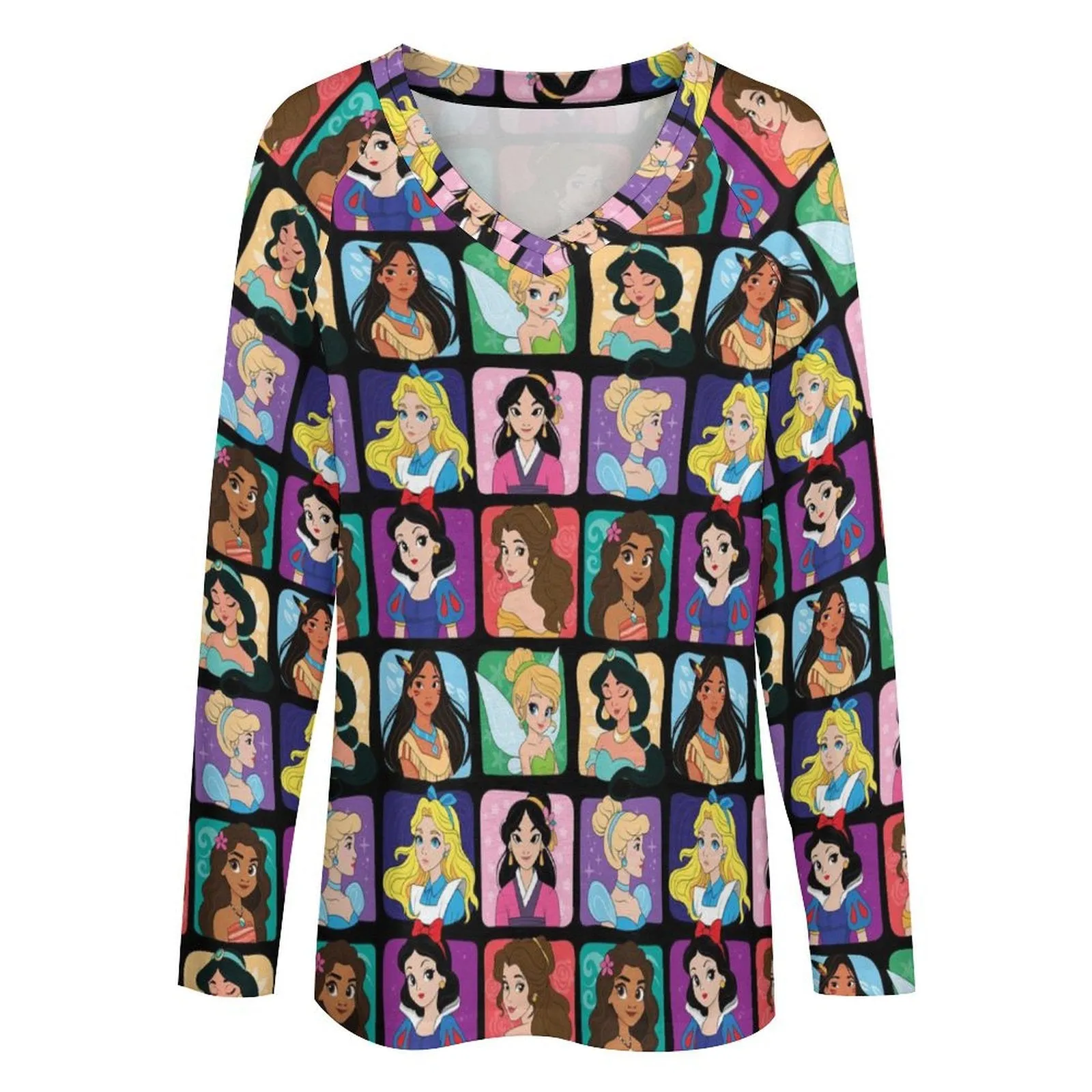 Princess Portraits Long Sleeve Loose V-Neck Tee