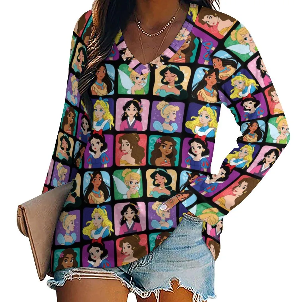 Princess Portraits Long Sleeve Loose V-Neck Tee