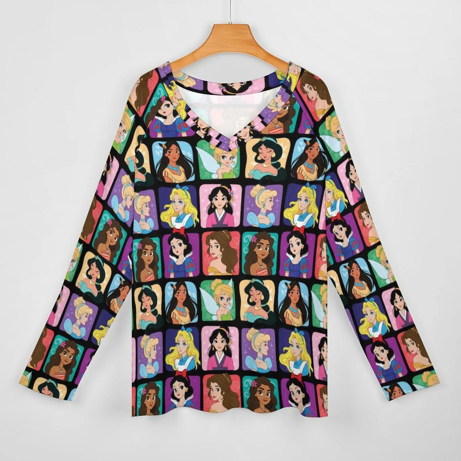 Princess Portraits Long Sleeve Loose V-Neck Tee