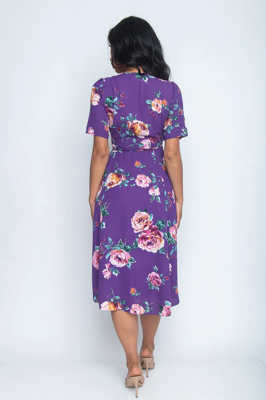 Purple Floral Wrap Dress