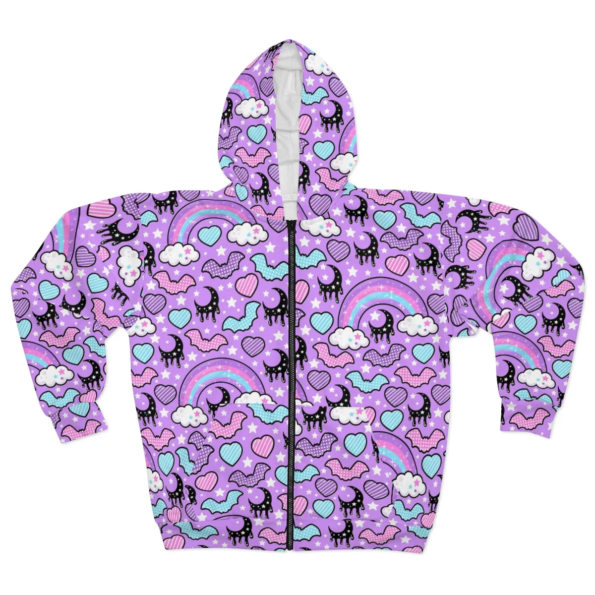 Rainbow Spooky Bats Purple  Unisex Zip Hoodie