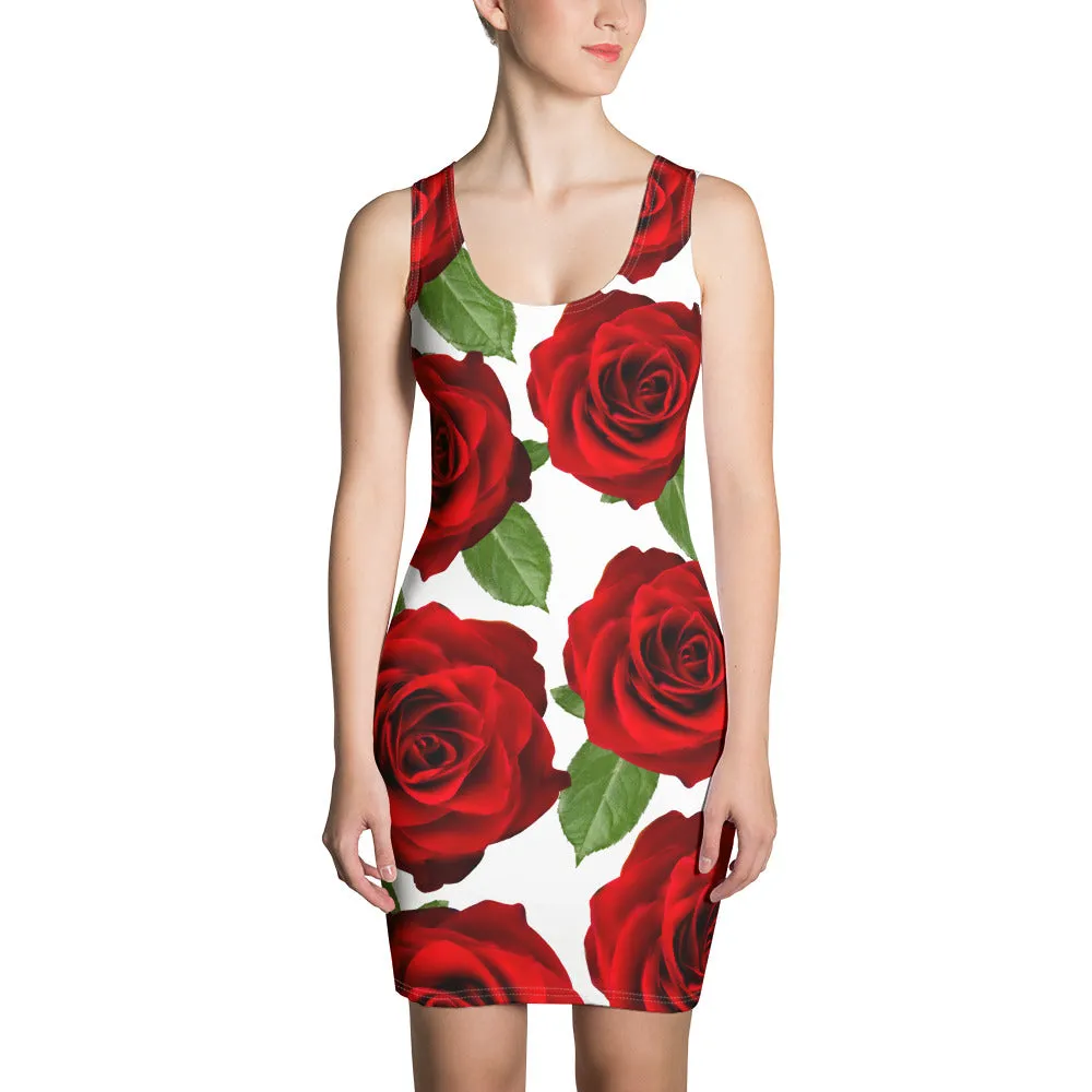 Red Roses White Bodycon Dress