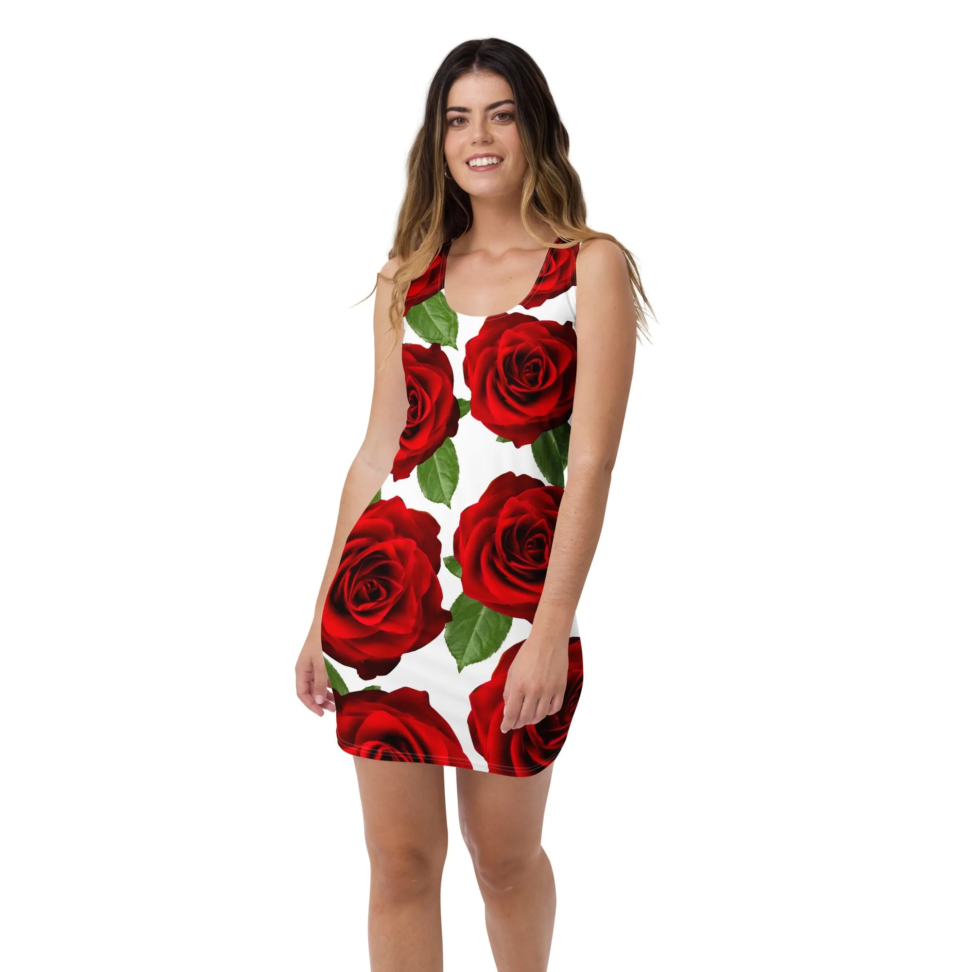 Red Roses White Bodycon Dress