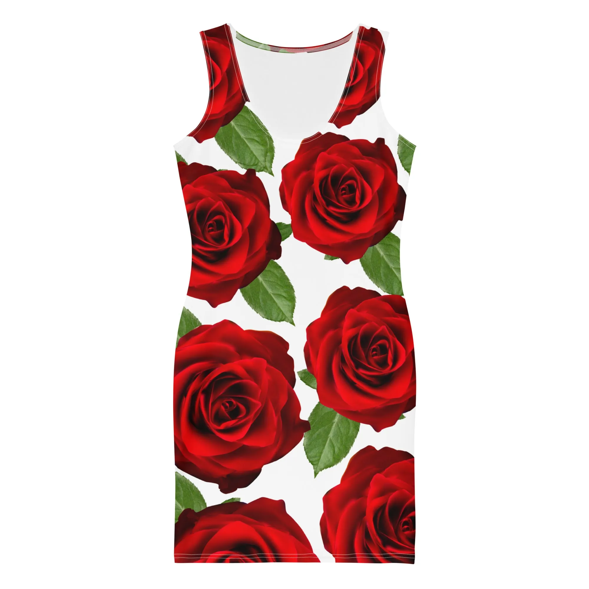 Red Roses White Bodycon Dress