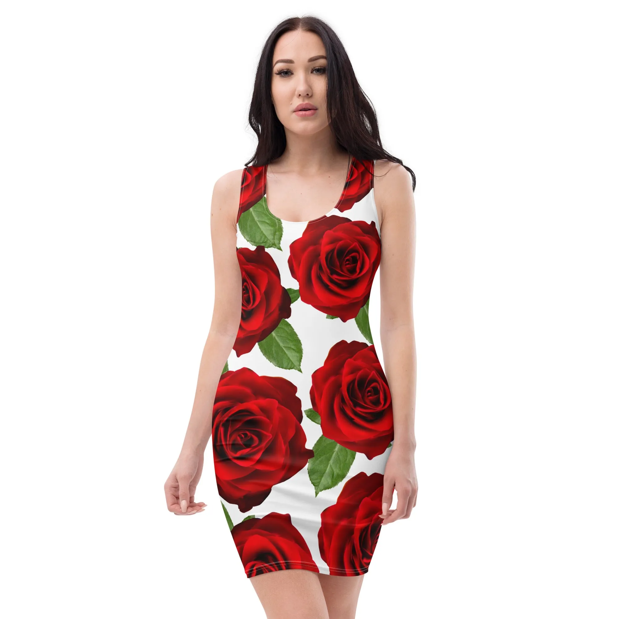 Red Roses White Bodycon Dress