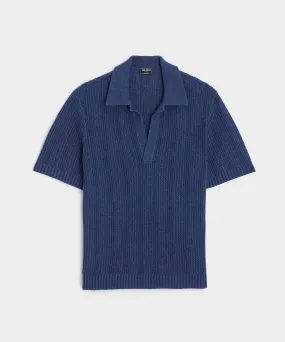 Relaxed Cotton Hemp Polo in Navy