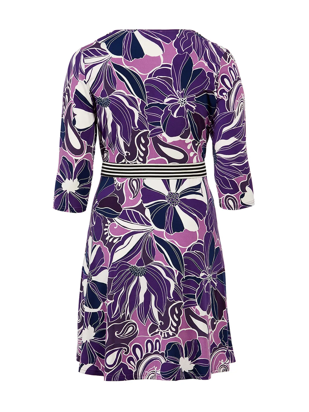 Retro Floral Banded Perfect Wrap Dress