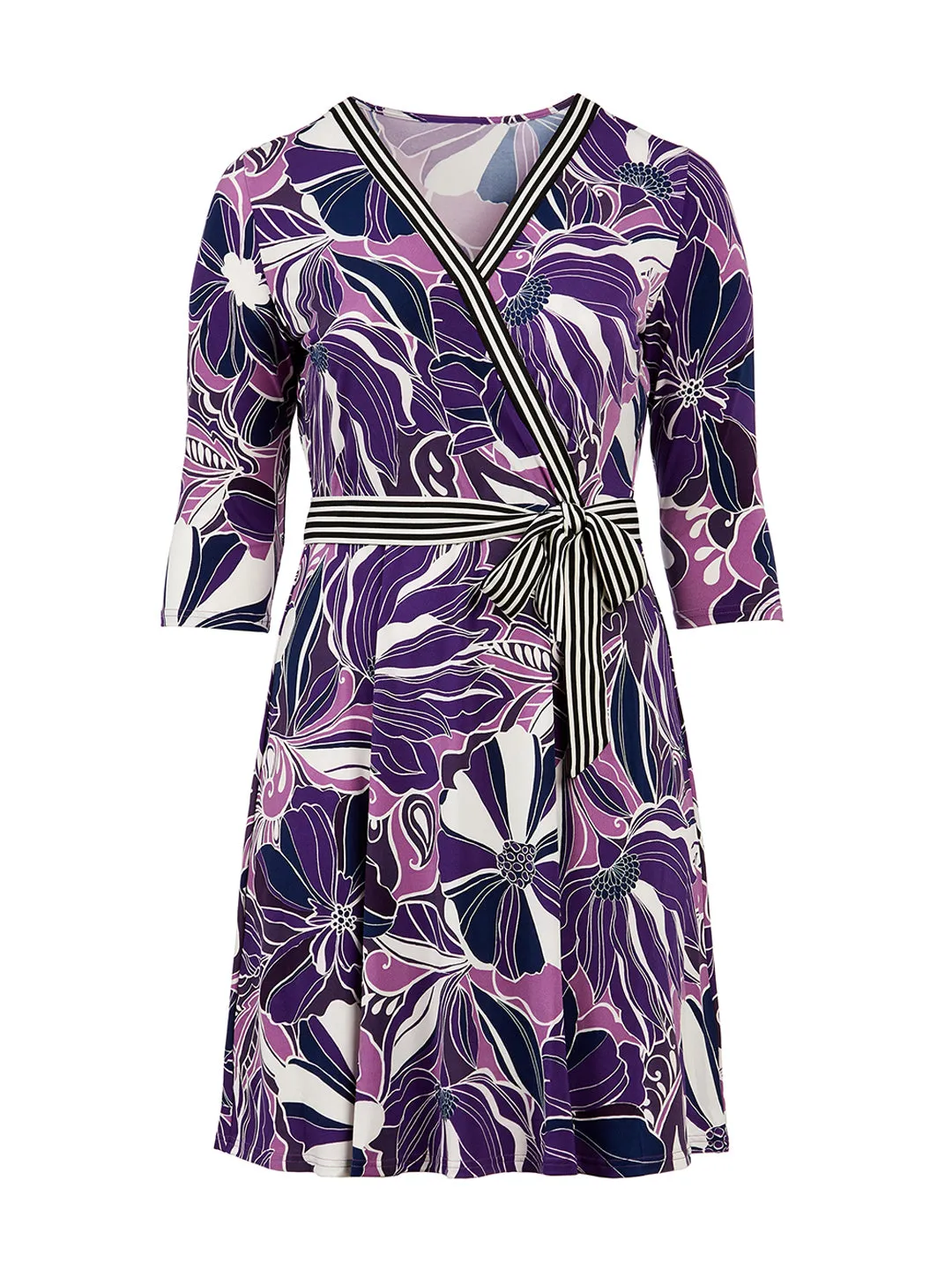 Retro Floral Banded Perfect Wrap Dress