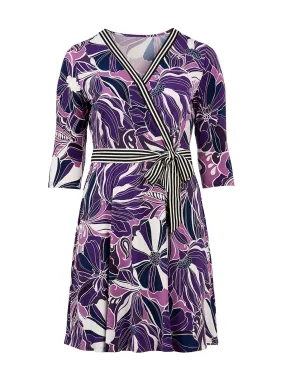 Retro Floral Banded Perfect Wrap Dress