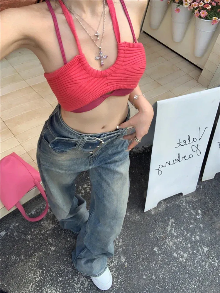 Retro Mom Jeans with Wide Belt and High Waist