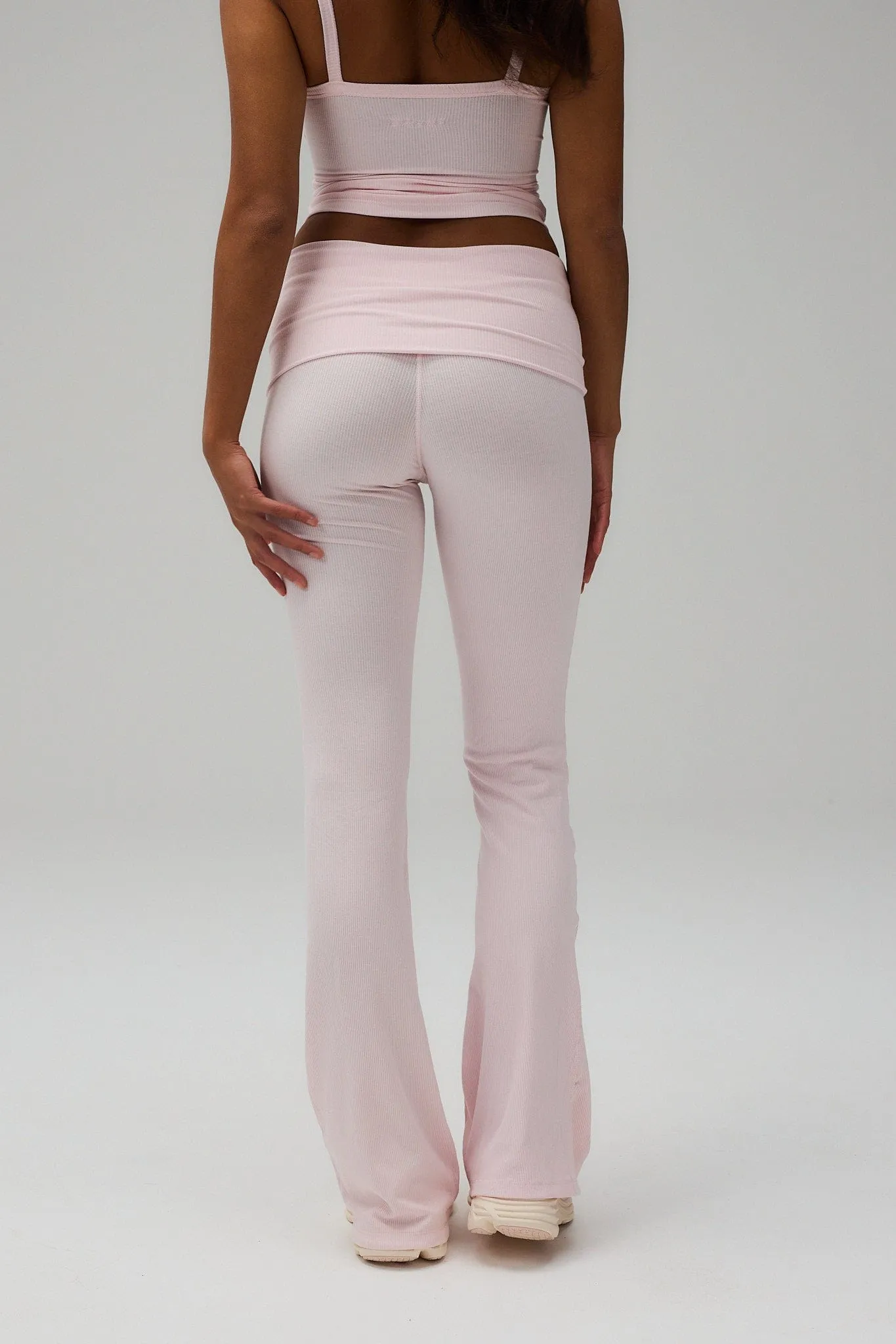 Rib Fold Over Pants - Soft Pink