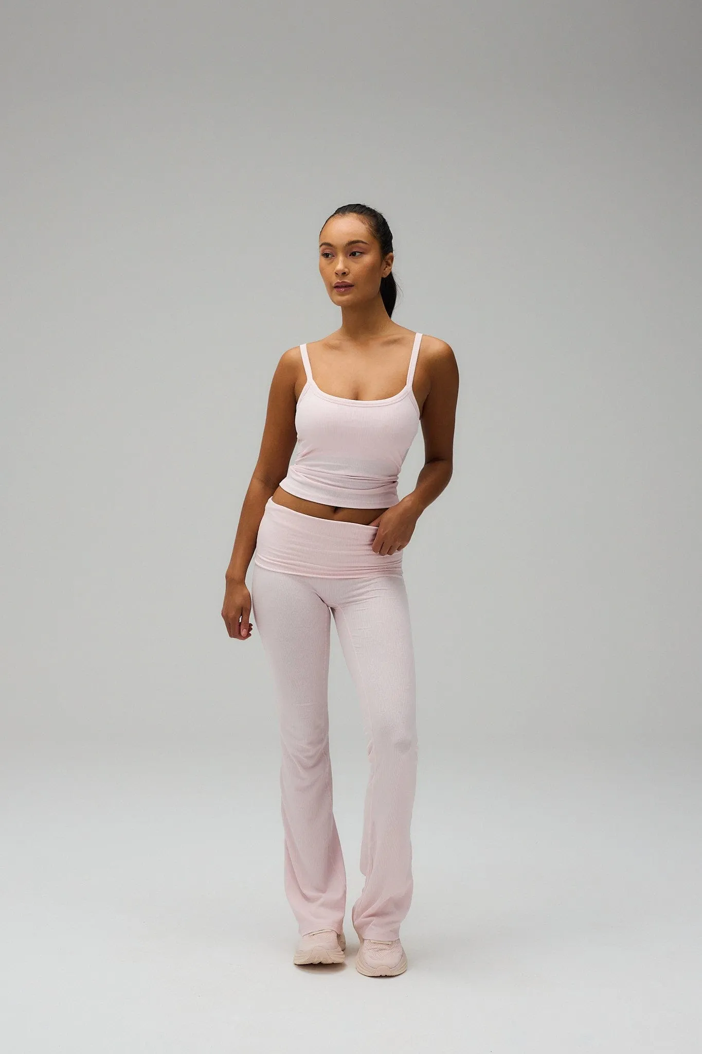 Rib Fold Over Pants - Soft Pink