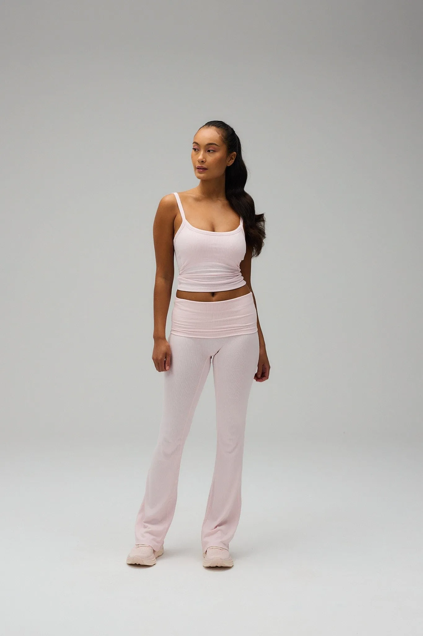 Rib Fold Over Pants - Soft Pink